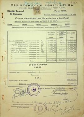 Cuentas de mejoras Montes 1-A y 2-A Comuna de Caimari y Comuna de Biniamar año 1959