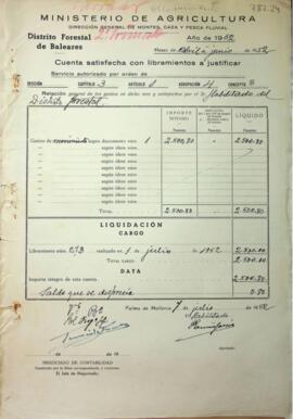 Cuentas justificativas de la Dirección General de Montes en el 1952. Movimiento