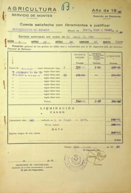 Cuenta satisfecha con libramientos a justificar. Sostenimiento de caballos. Segundo trimestre