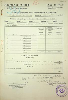Cuenta satisfecha con libramientos a justificar. Dietas tercer trimestre
