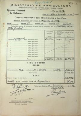 Cuentas justificativas de la Dirección General de Montes en el 1952. Dietas del personal técnico