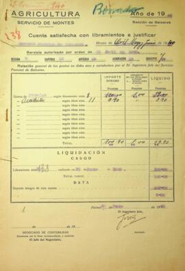 Cuenta satisfecha con libramientos a justificar. Distrito Forestal de Baleares
