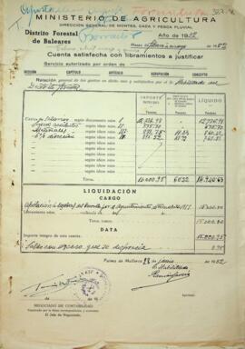 Cuentas justificativas de la Dirección General de Montes en el 1952. Fornalutx