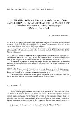 La franja dunar de la badia d'Alcúdia (Mallorca) i estat actual de la màquia de Juniperus oxycedr...