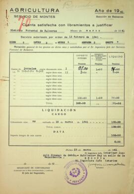 Cuenta satisfecha con libramientos a justificar. Jornales, subsidio vejez. Marzo