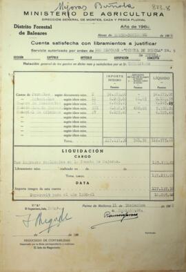 Cuenta satisfecha con libramientos a justificar. Mejoras Comuna de Buñola. Año 1960