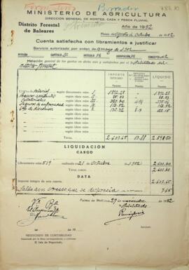 Cuentas justificativas de la Dirección General de Montes en el 1952. Formentera