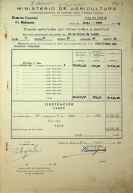 Cuentas justificativas de la Dirección General de Montes año 1958. Sostenimiento del Vivero Provi...