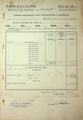 Cuenta satisfecha con libramientos a justificar. Distrito Forestal de Baleares