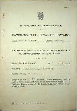 Propuesta de conservación y cultivo durante el año 1949 del vivero denominado volante de Alcudia