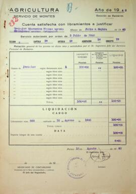 Cuenta satisfecha con libramientos a justificar. Trabajos ejecución Planes Aprovechamiento Montes...