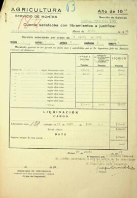 Cuenta satisfecha con libramientos a justificar. Jornales, subsidio vejez. Junio