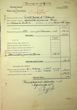 Cuentas justificativas de la Dirección General de Montes año 1958. Sostenimiento del Vivero Provi...