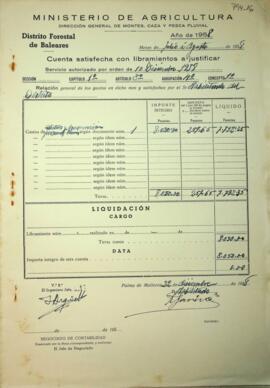 Cuentas justificativas de la Dirección General de Montes año 1958. Nómina de dietas y locomoción ...