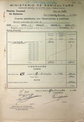 Cuentas justificativas de la Dirección General de Montes en el 1952. Movimiento del personal de g...