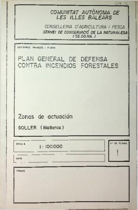 Mapa Zonas de actuación, Sóller (Mallorca). Plan General de defensa contra incendios forestales e...