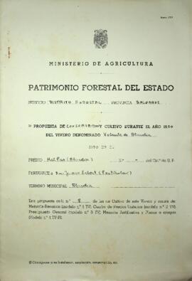 Proupuesta de conservación y cultivo durante el año 1950 del vivero denominado volante de Alcudia