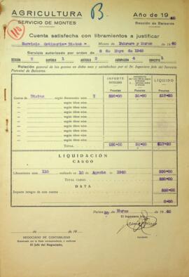 Cuenta satisfecha con libramientos a justificar. Servicio Ordinario Dietas