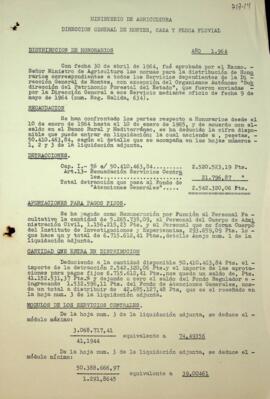 Estados de liquidación de Tasas y Honorarios. 1964