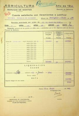 Cuenta satisfecha con libramientos a justificar. Distrito Forestal de Baleares