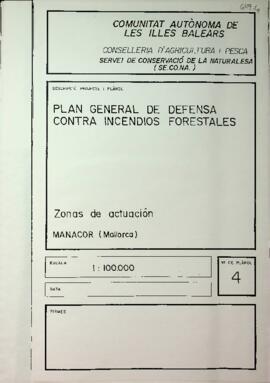 Mapa Zonas de actuación, Manacor (Mallorca). Plan General de defensa contra incendios forestales ...